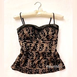 XOXO • Sweetheart Cami/Tube Black Lace Detail Over Gold Satin Womens Size Medium
